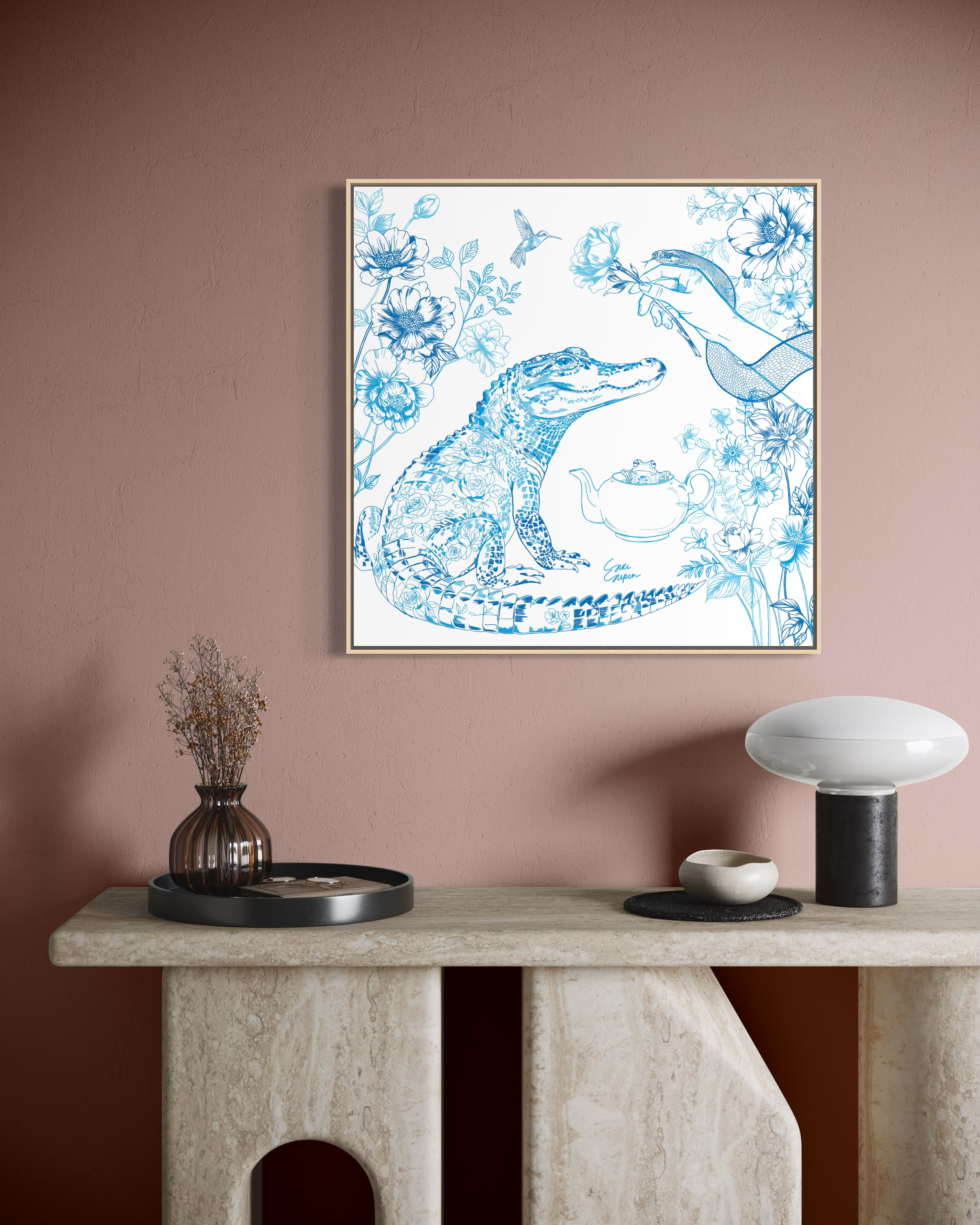 Jungle Tea | Vierkant canvas met baklijst